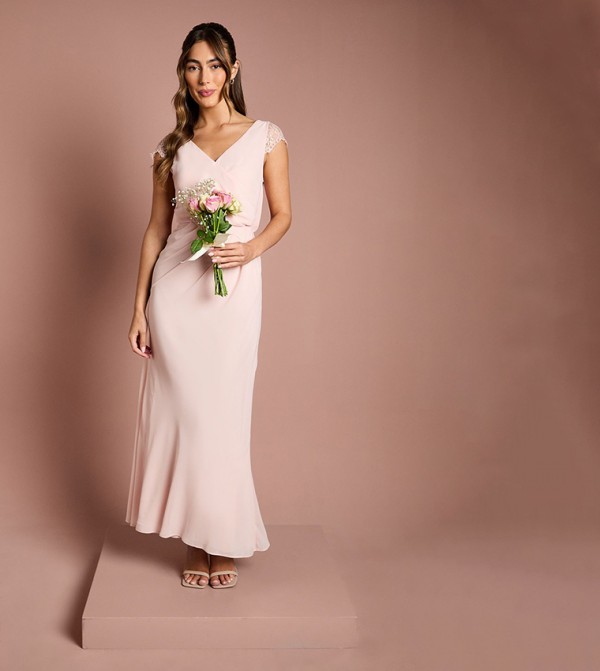 فستان ماكسي دانتيل لف للوصيفات العروس 