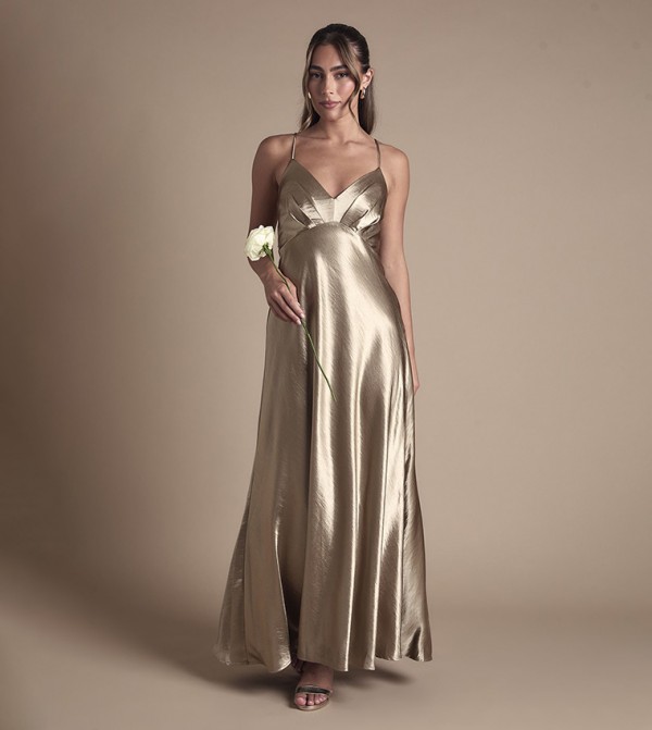 Satin Tie Back Detail Maxi Bridesmaid Dress