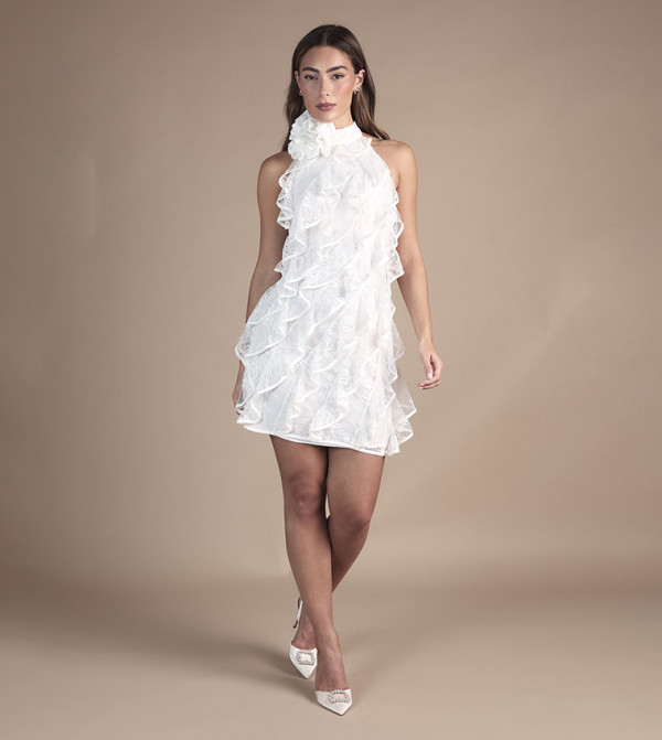 Lace Frill Mini Bridal Dress