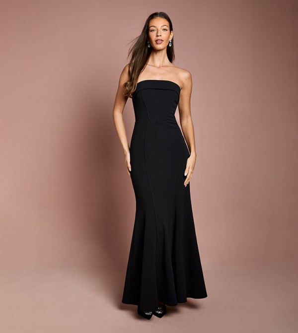 Bandeau Fitted Crepe Fishtail Maxi Dress