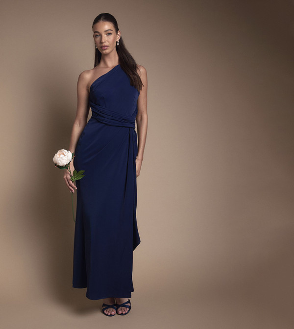 One Shoulder Sash Waist Bridesmaid Maxi Dress