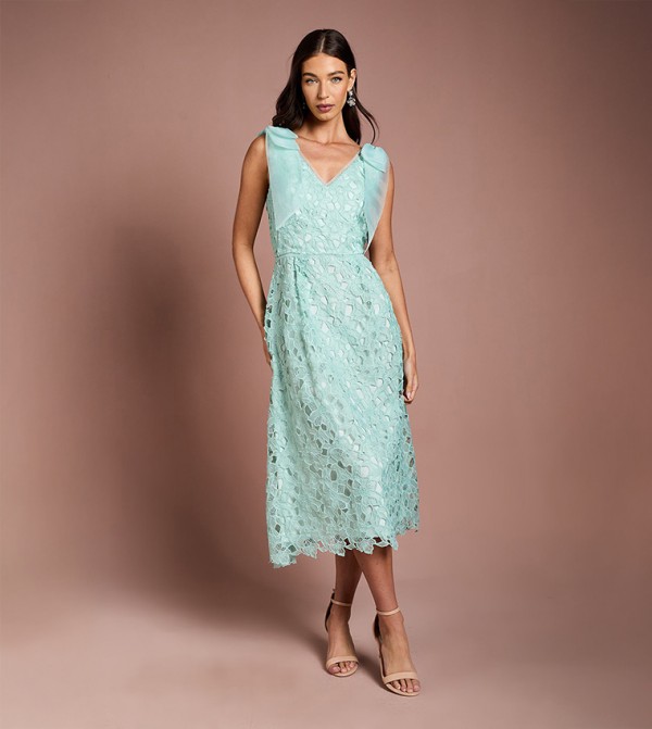 Shoulder Organza Lace Midi Dress