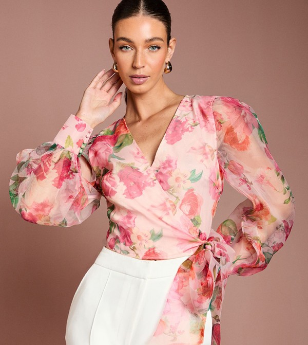 Printed Organza Wrap Top