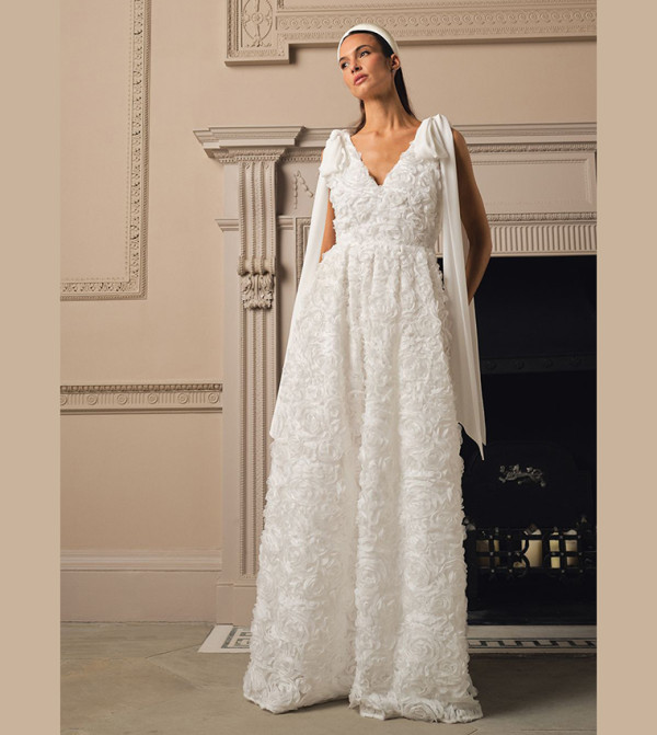 Sleeveless Tie Shoulder Embellished Wedding Dress