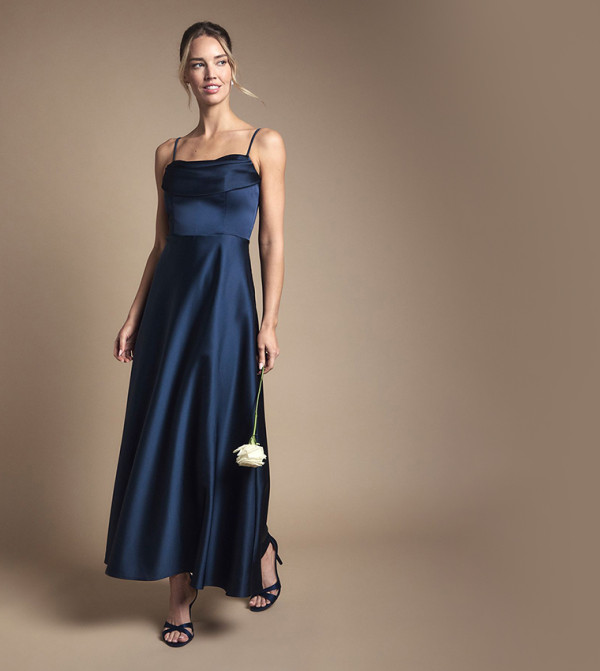 Strappy Drape Bodice Maxi Bridesmaid Dress