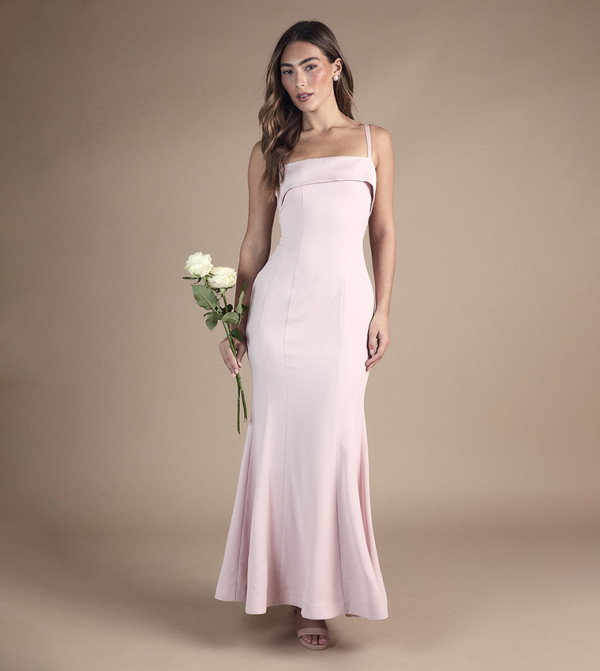 Strappy Fitted Satin Trim Maxi Bridesmaid Dress
