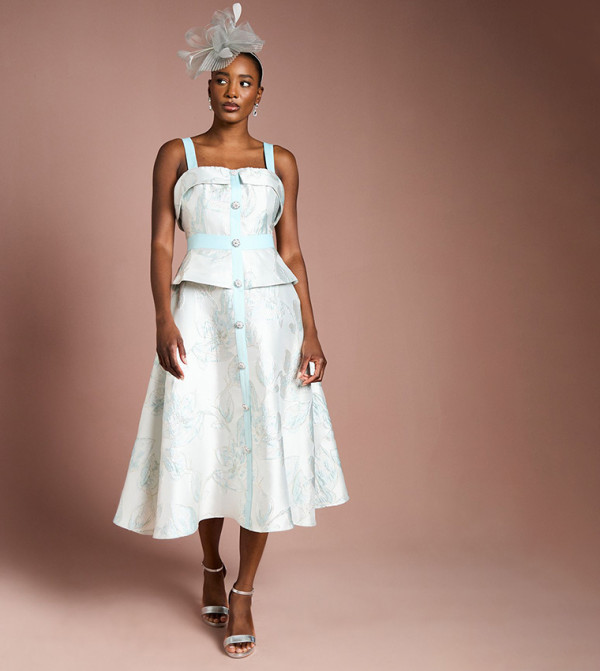 Peplum Hem Jacquard Midi Dress