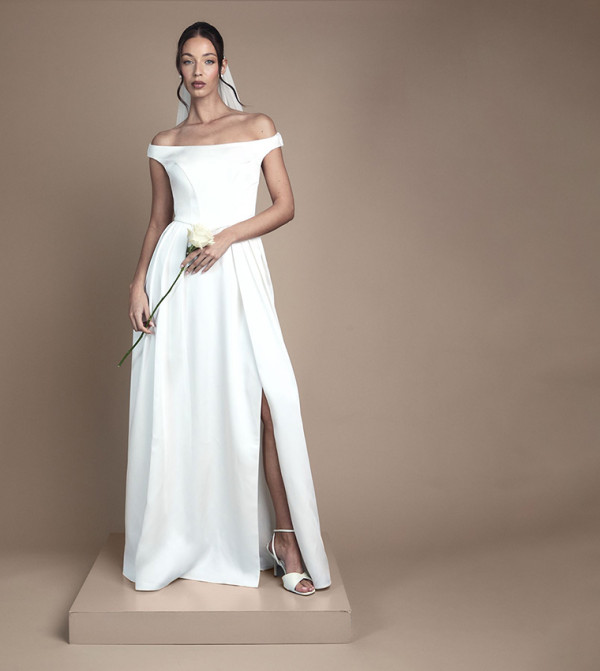 Sleeveless Bandeau Wrap Skirt Maxi Wedding Dress