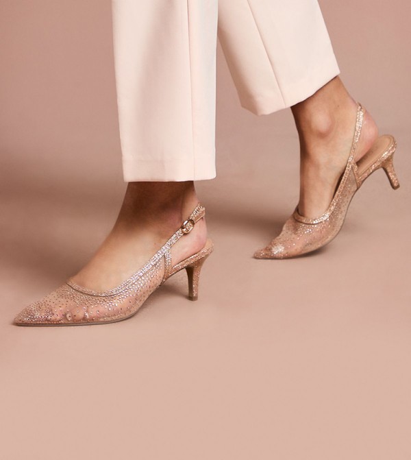 Sara Mesh Diamante Kitten Heel Slingback Pumps