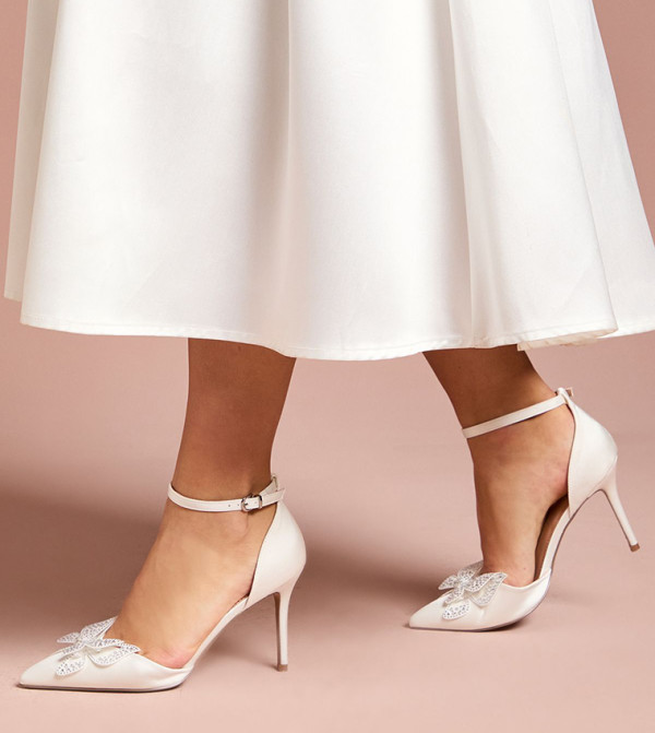 Bridal Poppy Diamante Butterfly Trim Pointed Toe Pumps
