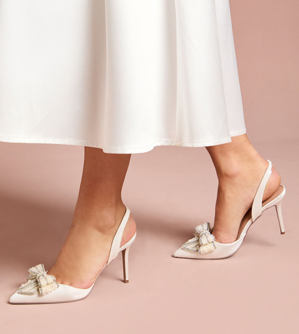 Bridal Selena Satin Pearl Bow Pointed Toe Pumps