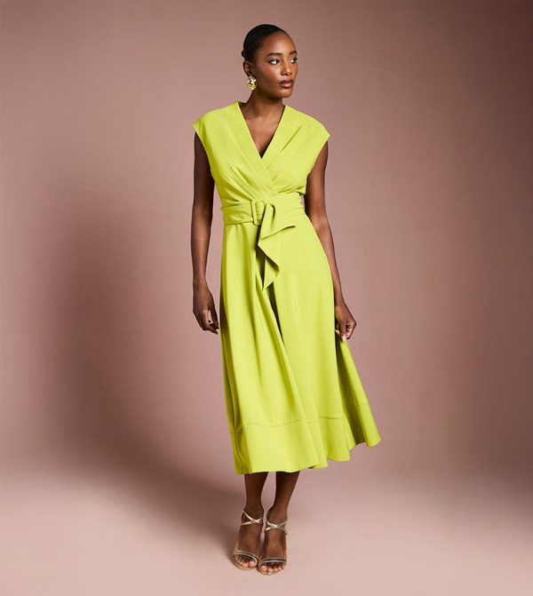 Solid Belted Crepe Dress