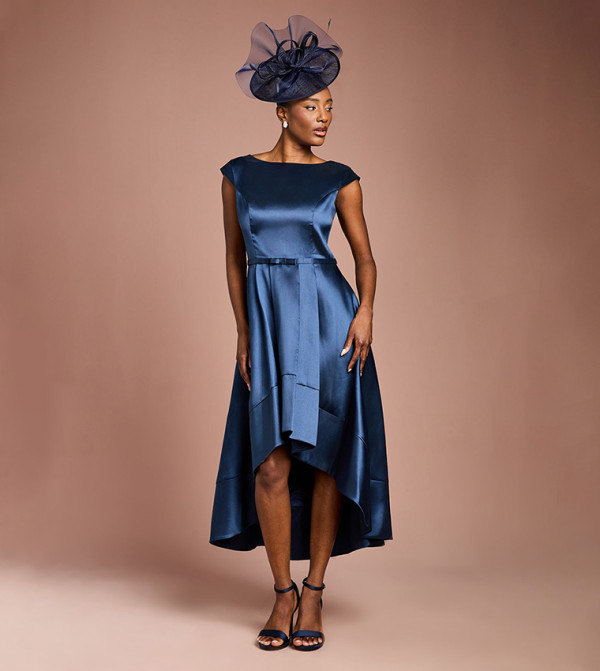 Twill High-Low Floral Printed Midi Dress