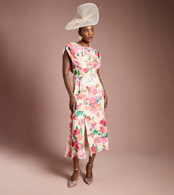 Floral Chiffon Extended Sleeves Midi Dress