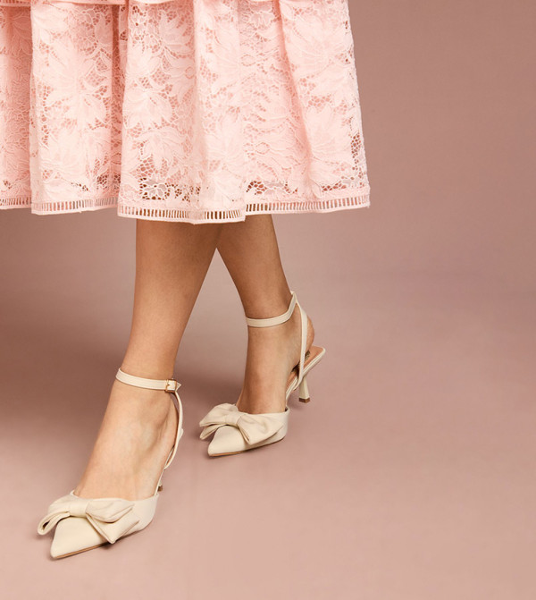 Cristina Satin Bow Pointed Toe Kitten Heel Pumps