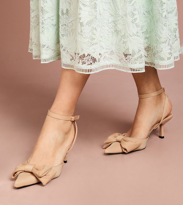 Cristina Satin Bow Pointed Toe Kitten Heel Pumps