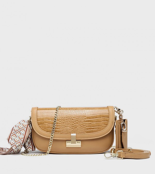 Croc Textured Flap Crossbody Bag