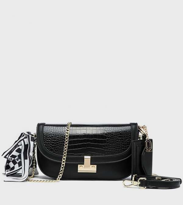 Croc Textured Flap Crossbody Bag