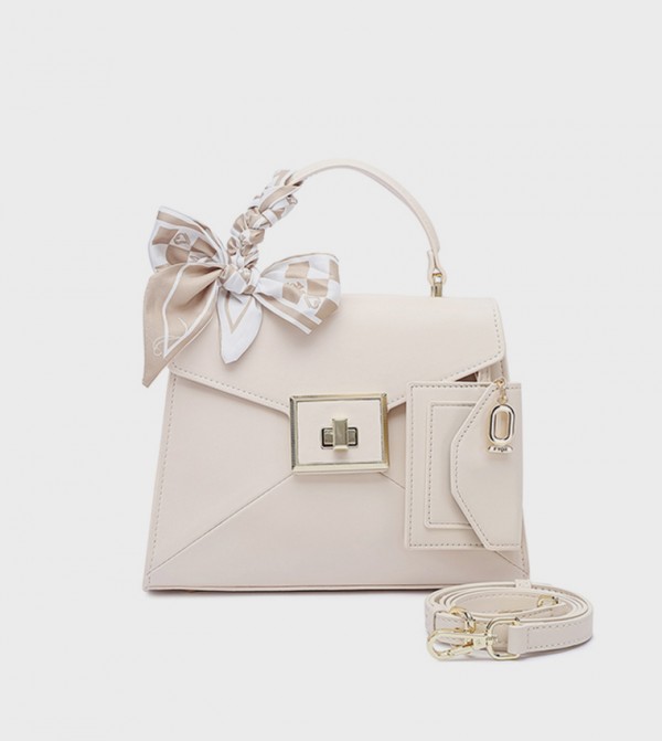 Scarf Detail Twist Lock Top-Handle Bag