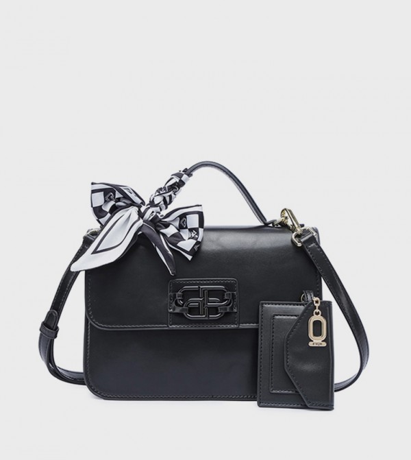 Scarf Detail Flap Top-Handle Bag
