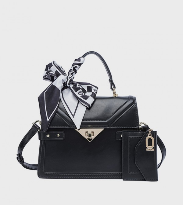 Scarf Detail Flap Handheld Bag