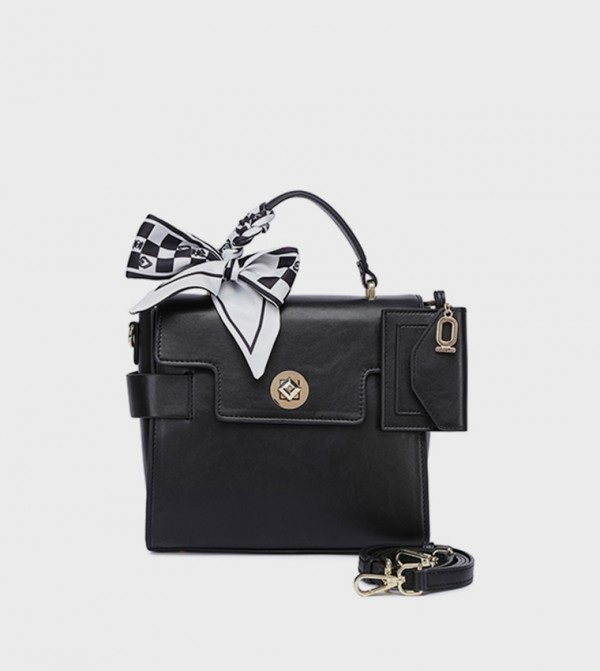 Scarf Detail Flap Top-Handle Bag