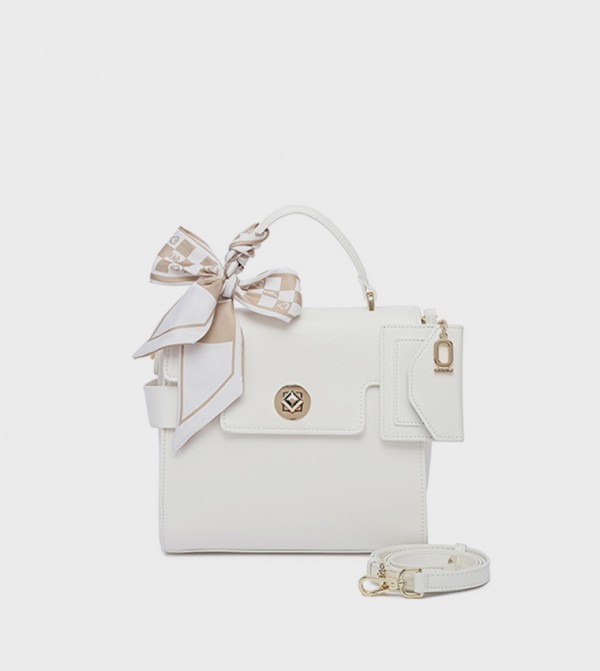 Scarf Detail Flap Top-Handle Bag