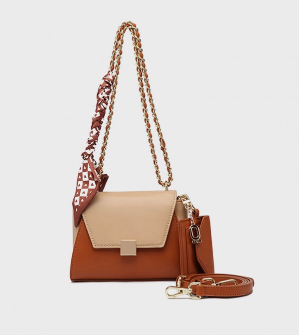 Color Block Shoulder Bag with Coin Pouch