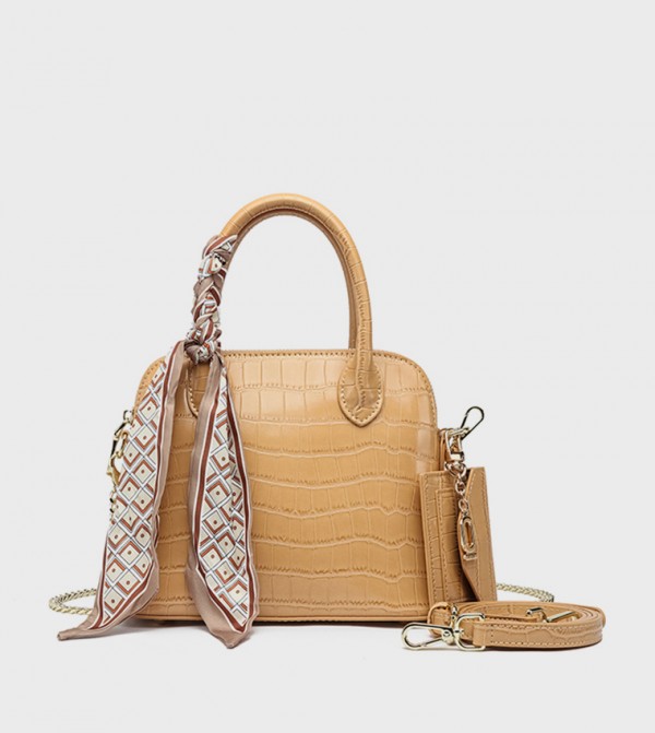 Textured Satchel Bag with Coin Pouch