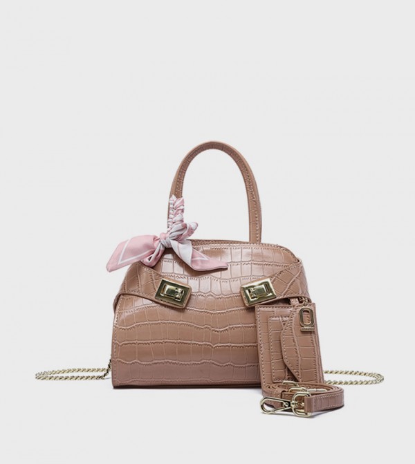 Textured Satchel Bag with Coin Pouch
