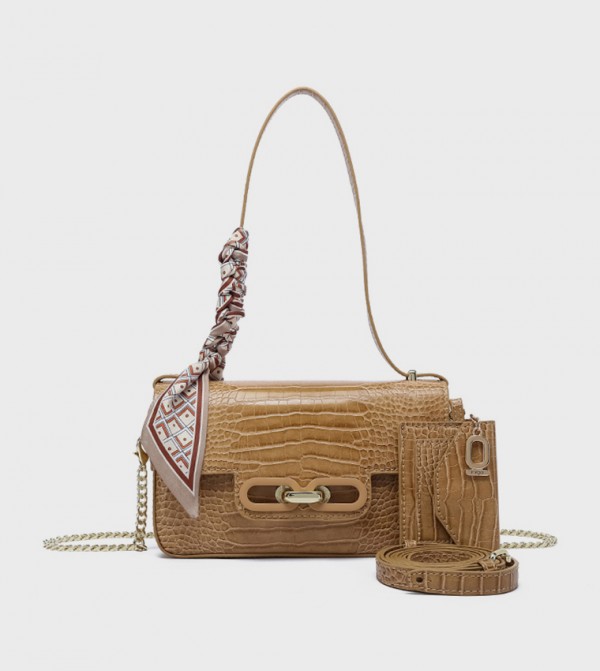 Textured Shoulder Bag with Coin Pouch