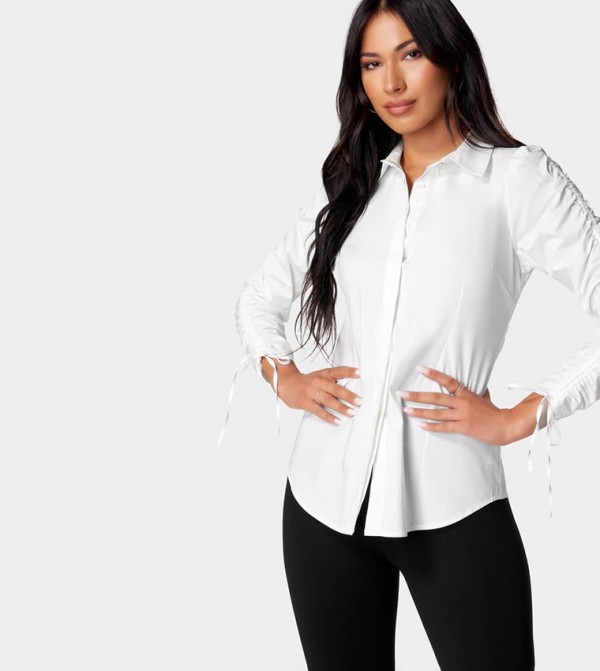 Ruched Sleeves Poplin Shirt