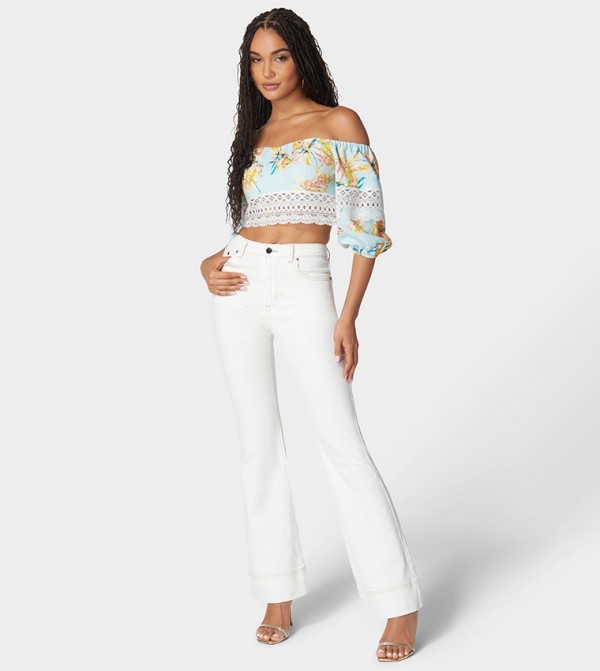 Solid Lace Detail Flared Jeans