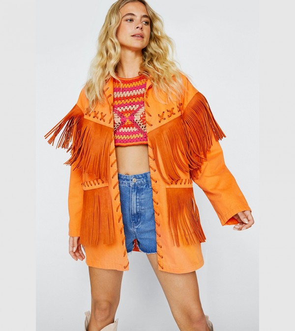 Orange outlet fringe jacket