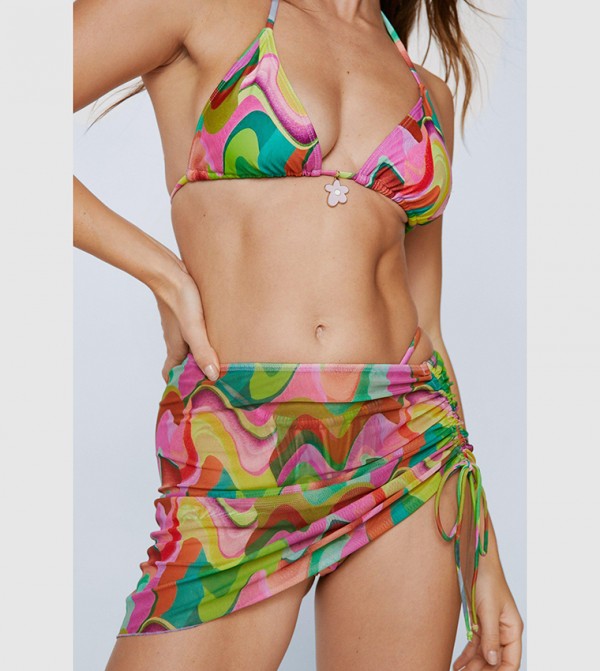 Glitter Heart Triangle Bikini and Sarong 3pc Set