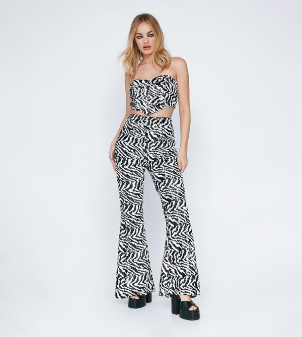 Sequin Animal Flared Pants  Flare pants, Women, Black pants