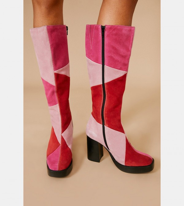 Buy Nasty Gal Real Suede Platform Knee High Boots in Pink 6thStreet UAE