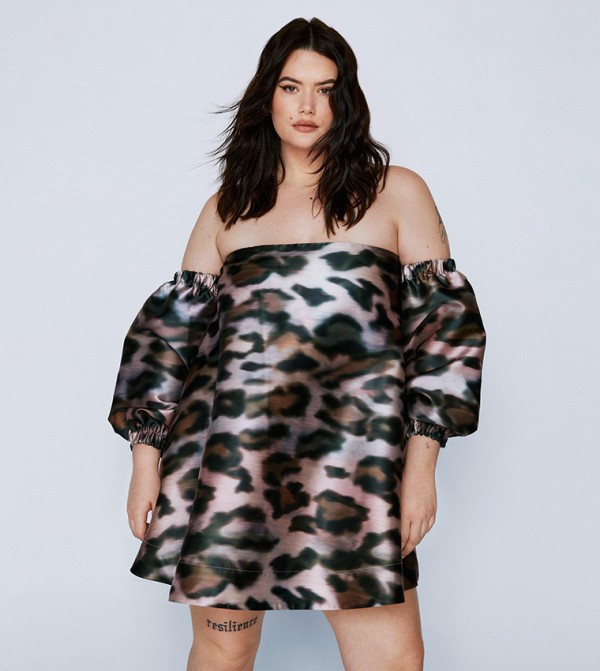 Buy Nasty Gal Leopard Print Bardot Structured Mini Dress In Brown