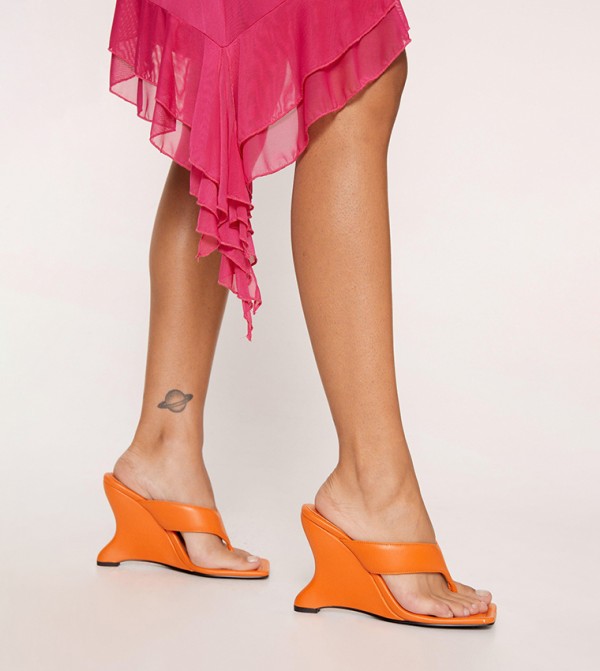 Buy Nasty Gal Faux Leather Flip Flop Wedge Sandals in Orange 6thStreet UAE
