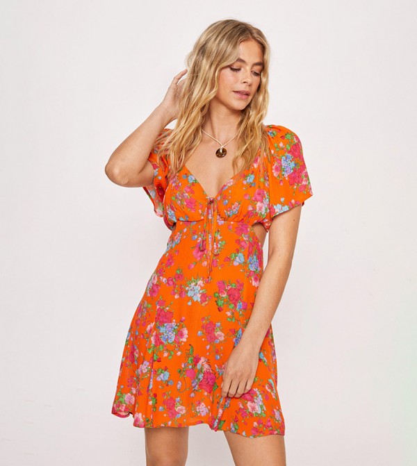 Orange floral deals wrap dress