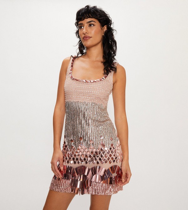 Nasty Gal Womens Fringe Sequin Mini Dress - Gold