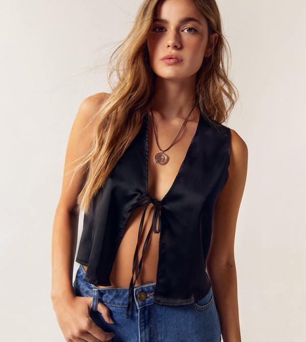 Satin Tie Front Top