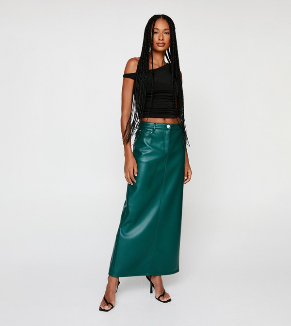 Green leather skirt xl hotsell