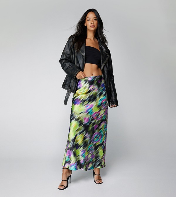 Silhouette Floral Bias Cut Slip Maxi Skirt