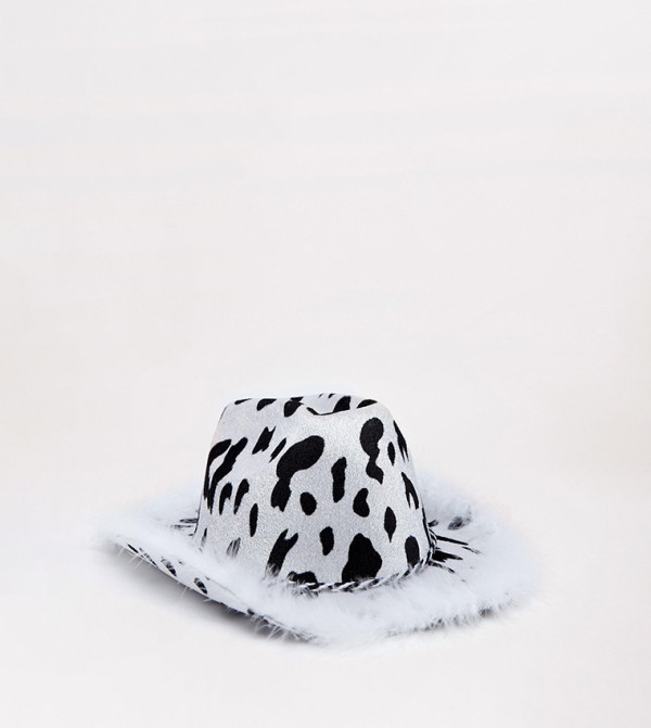 Buy Nasty Gal Cow Print Feather Cowboy Hat In White 6thStreet UAE