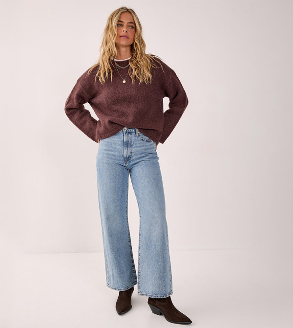 Textured Crew Neck Oversized Sweater