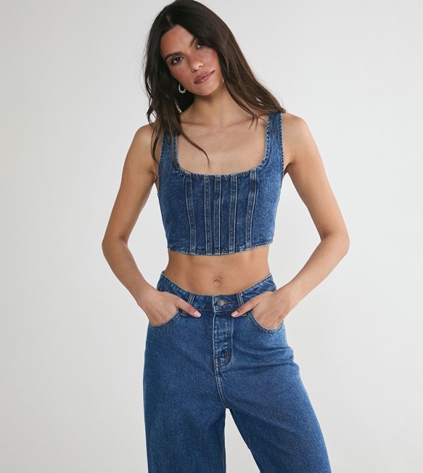 Lace Back Detail Denim Corset Top