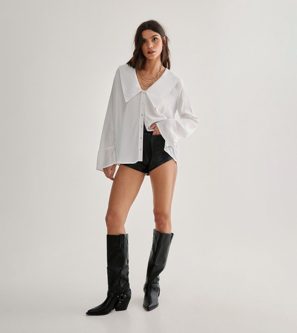 Oversized Collar Fluted Sleeves Shirt