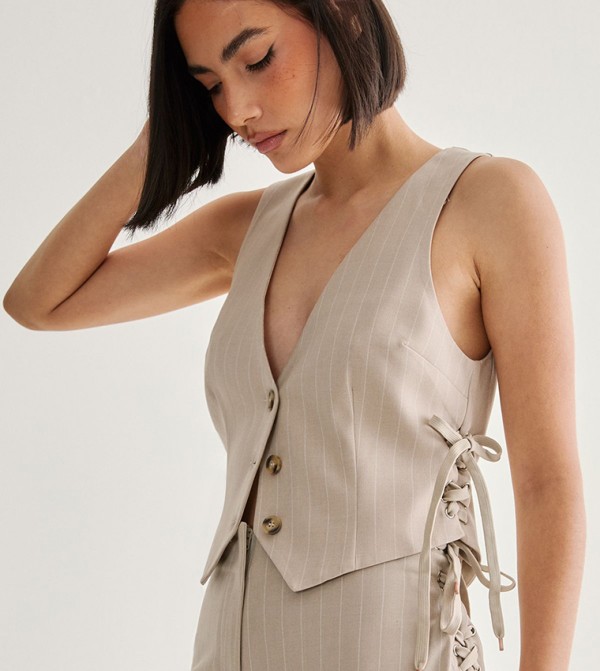 Pinstripe Tie Side Tailored Waistcoat