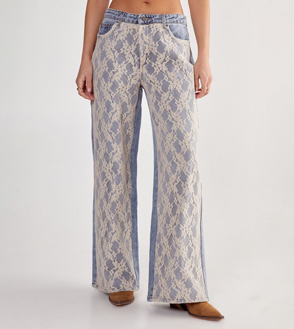 Lace Detail Wide Leg Jeans